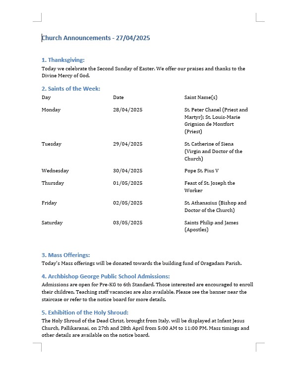 English Announcement
